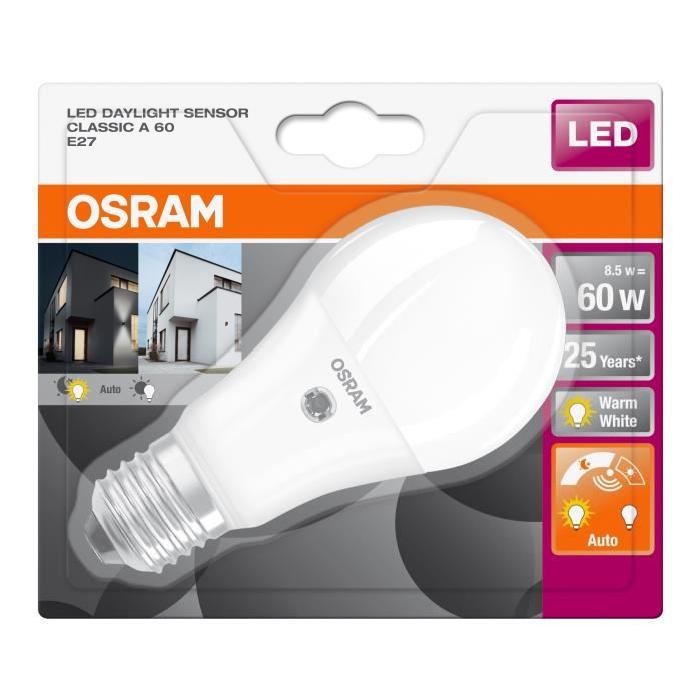 OSRAM Ampoule LED Star + Daylight Sensor E27 standard 8,5 W équivalent a 60 W blanc chaud