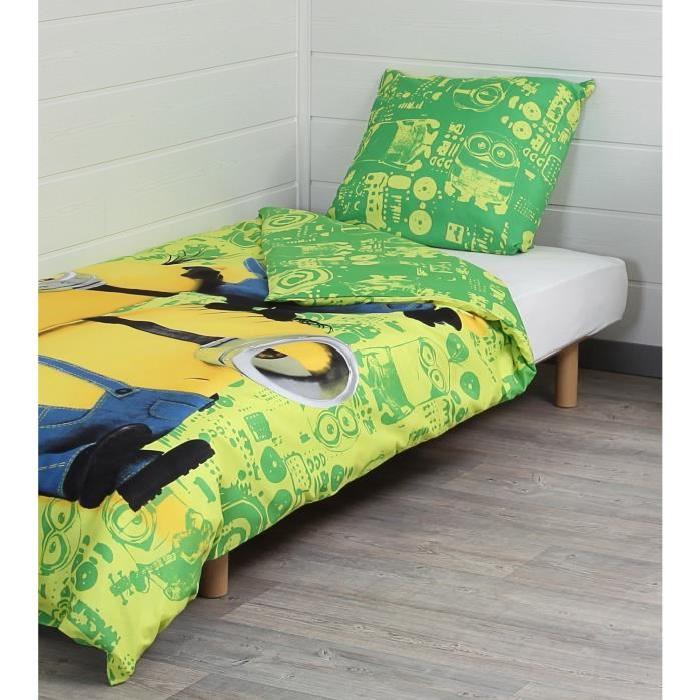 LES MINIONS Parure de couette - 1 housse de couette 140x200 cm + 1 taie d'oreiller 60x70 cm jaune et vert