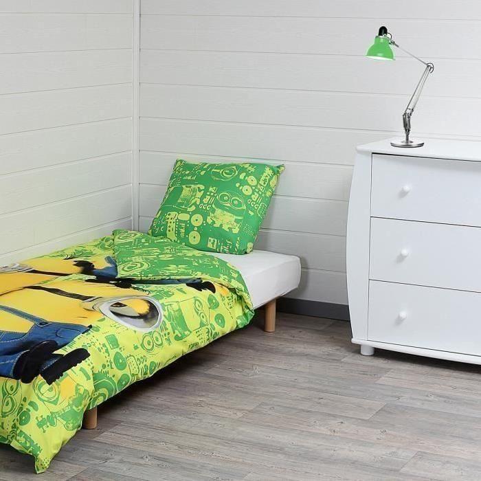 LES MINIONS Parure de couette - 1 housse de couette 140x200 cm + 1 taie d'oreiller 60x70 cm jaune et vert