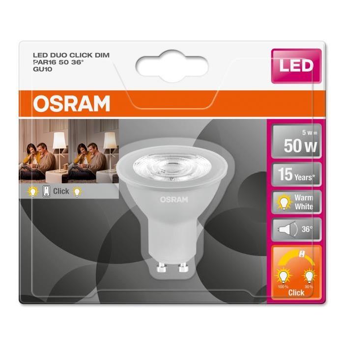 OSRAM Ampoule Spot LED Star + Duo Click Dim PAR16 GU10 5 W équivalent a 50 W blanc chaud