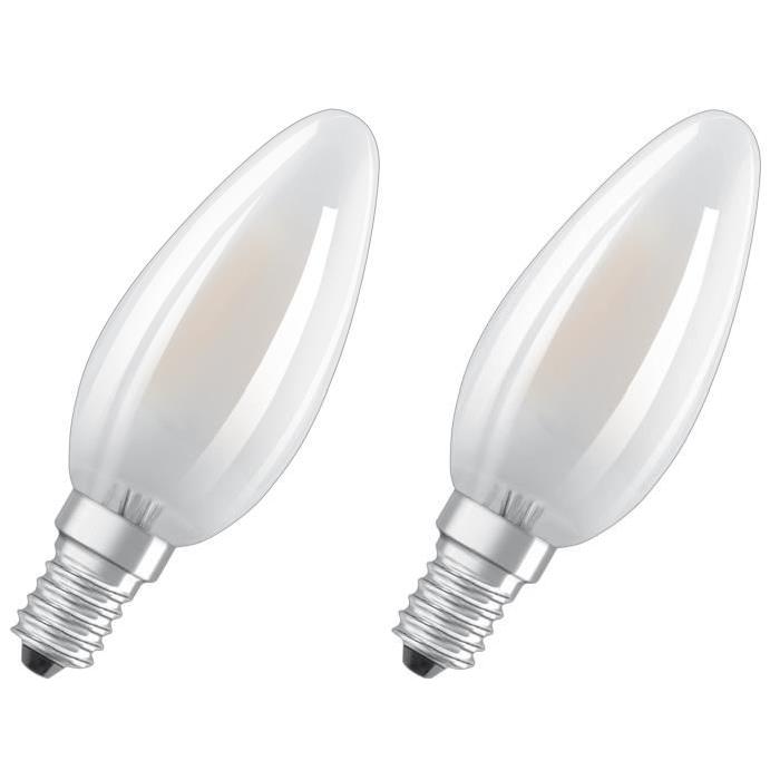 OSRAM Lot de 2 Ampoules LED E14 flamme dépolie 4 W équivalent a 40 W blanc chaud