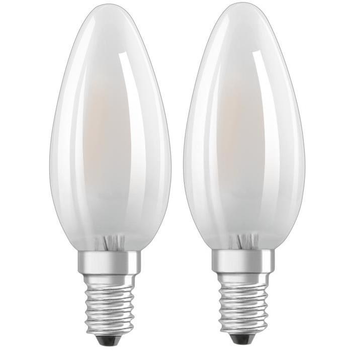 OSRAM Lot de 2 Ampoules LED E14 flamme dépolie 4 W équivalent a 40 W blanc chaud