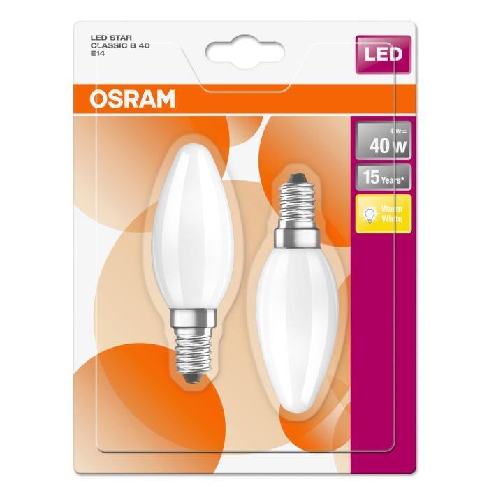 OSRAM Lot de 2 Ampoules LED E14 flamme dépolie 4 W équivalent a 40 W blanc chaud