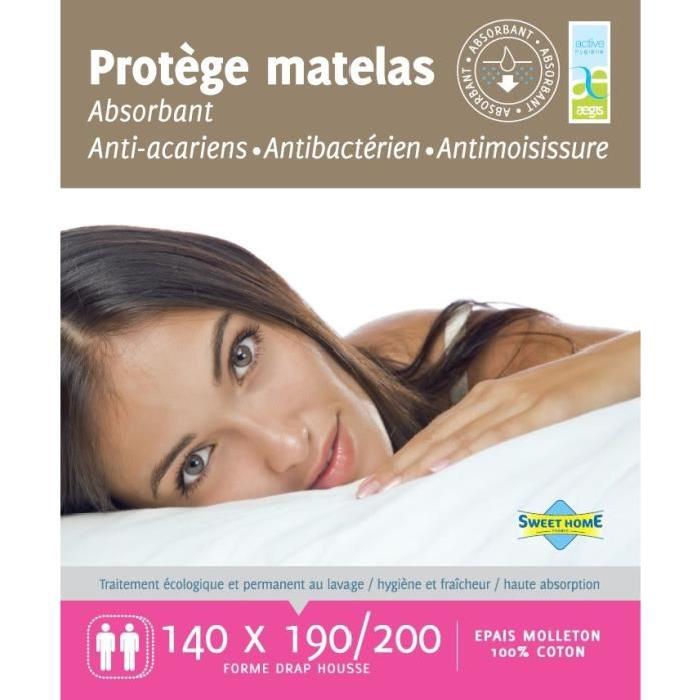 SWEETNIGHT Protege-matelas Chloé - 100% coton anti-acariens 140 x 190/200 cm
