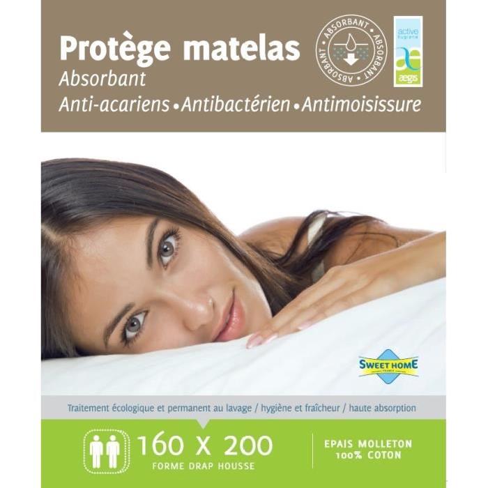 SWEETNIGHT Protege-matelas Chloé - 100% coton anti-acariens 160 x 200 cm