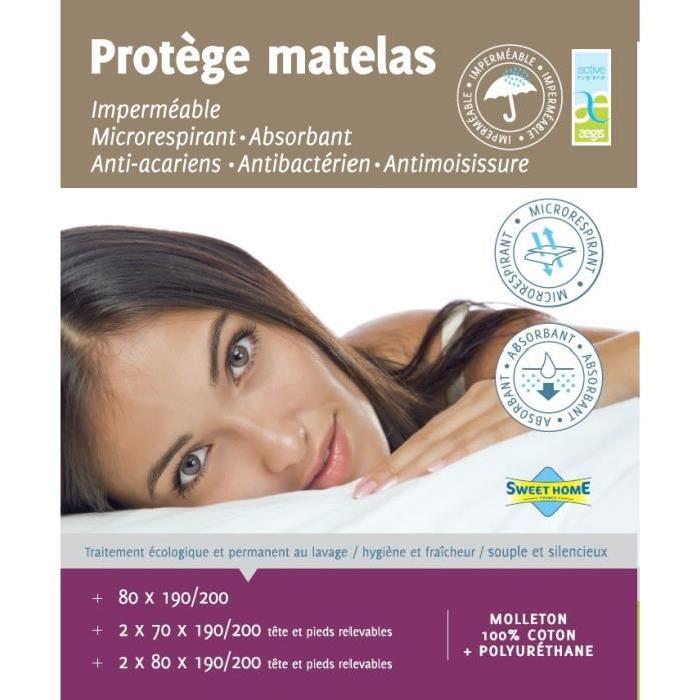 SWEETNIGHT Protege-matelas Chloé - 100% coton anti-acariens 80 x 190/200 cm
