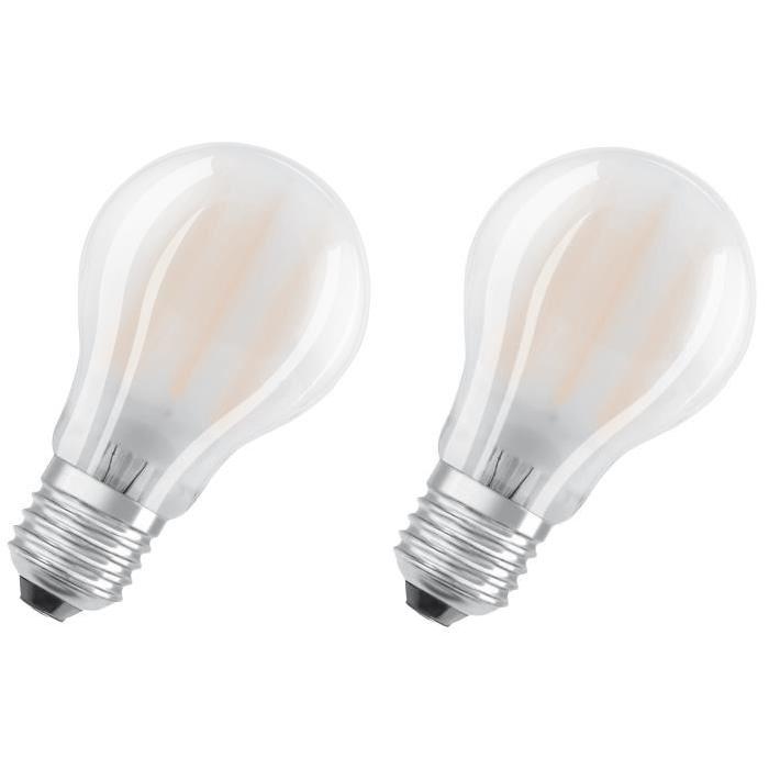 OSRAM Lot de 2 Ampoules LED E27 standard dépolie 7 W équivalent a 60 W blanc chaud