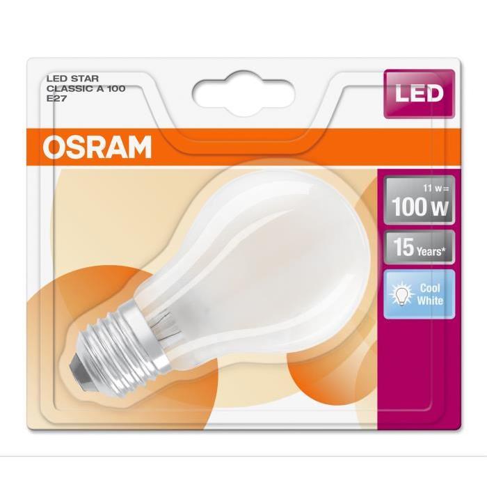 OSRAM Ampoule LED E27 standard dépolie 11 W équivalent a 100 W blanc froid