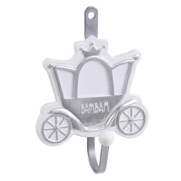 BAMBAM Patere carrosse - Des la naissance - Blanc et gris - Métal - 9,5 x 5,5 x 12,5 cm