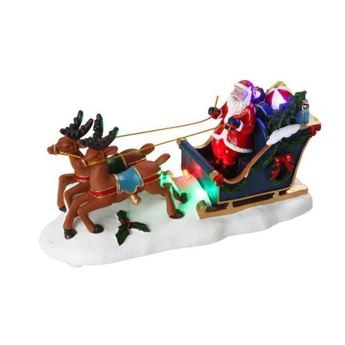 Personnage de Noël Pere Noël avec traineaux et 2 rennes lumineux