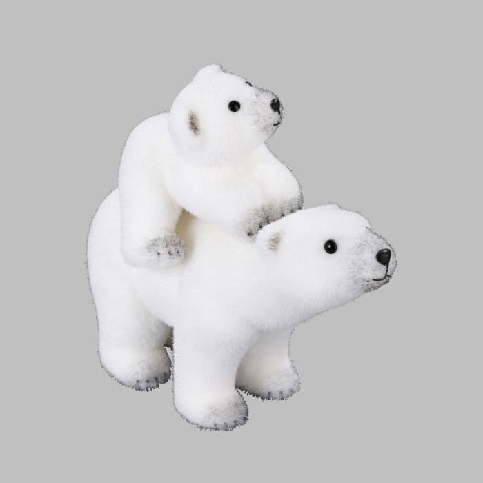 Figurine de Noël : Maman et bébé ours blancs 30x36x17cm