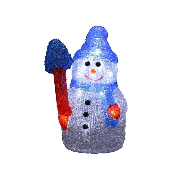 Personnage de Noël Bonhomme de neige lumineux blanc 12,5x9,5x12 cm