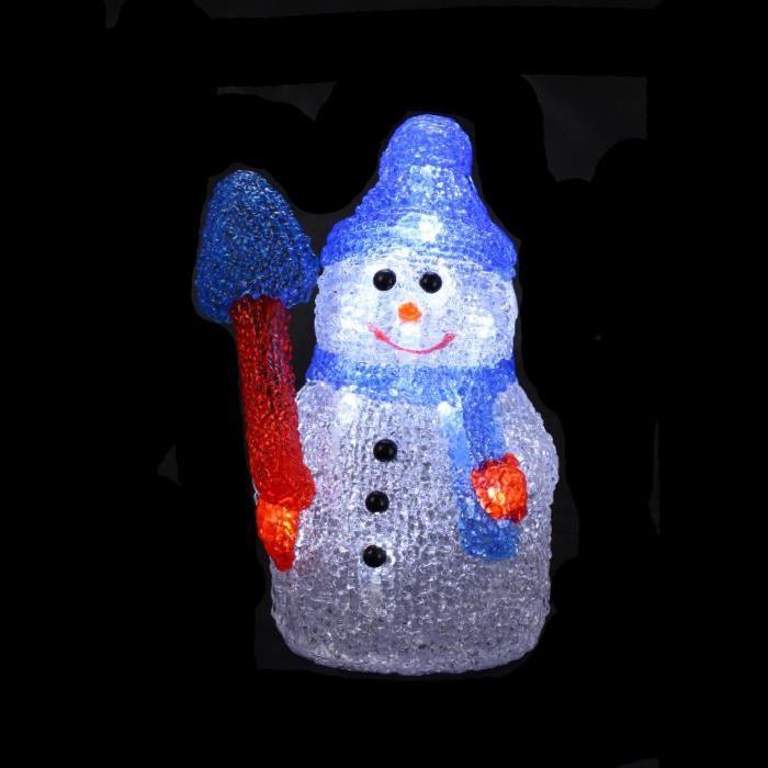 Personnage de Noël Bonhomme de neige lumineux blanc 12,5x9,5x12 cm