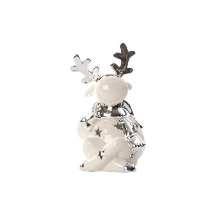 Figurine de Noel de Noël en céramique Blanc et argenté 11x11x20,5 cm