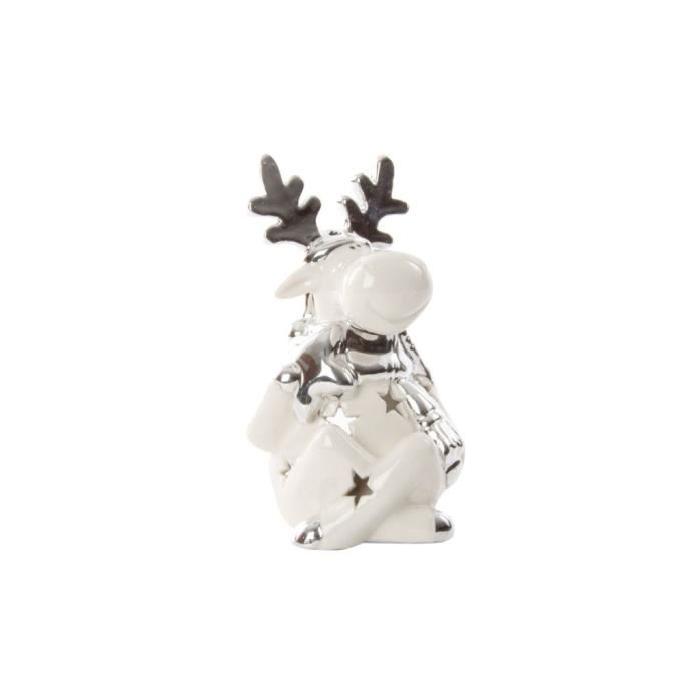 Figurine de Noel de Noël en céramique Blanc et argenté 9x8x15,5 cm