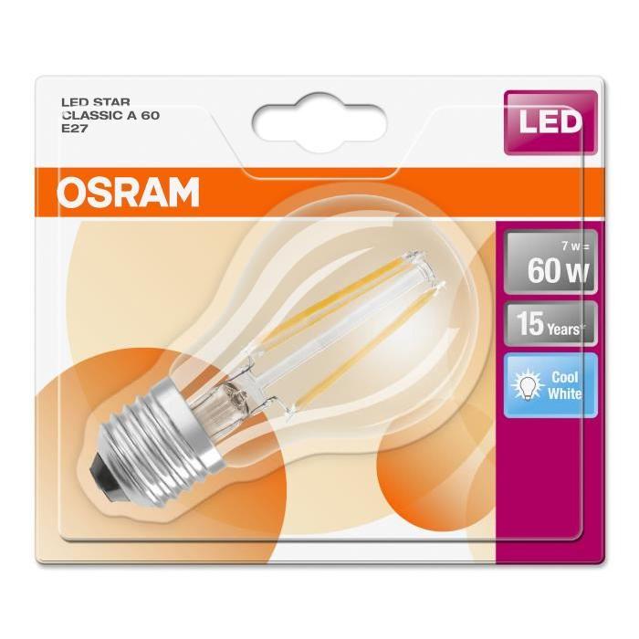 OSRAM Ampoule LED E27 standard claire 6,5 W équivalent a 60 W blanc froid