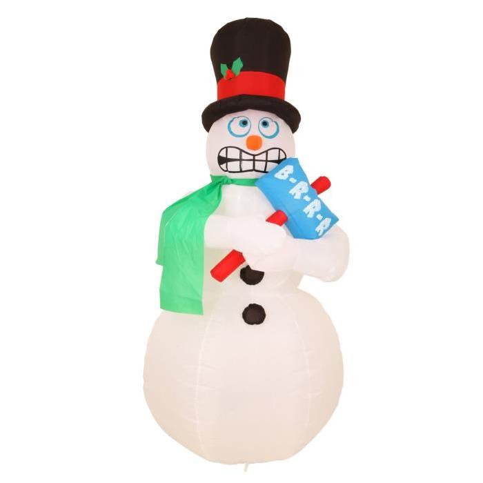 Personnage de Noël Bonhomme de neige gonflable Blanc et noir H180 cm