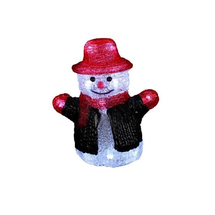 Figurine de Noël Bonhomme de neige lumineux Rouge H16 cm