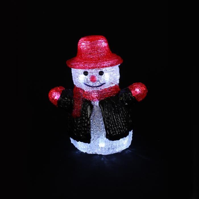 Figurine de Noël Bonhomme de neige lumineux Rouge H16 cm