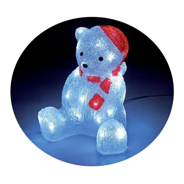 Figurine de Noël Ours de Noël 40 LED blanc 23x30x19cm