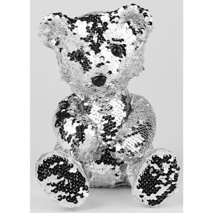 Figurine de Noël Nounours assis Sequins argenté 20 cm