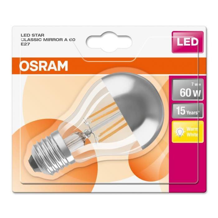 OSRAM Ampoule LED E27 standard calotte argentée 7 W équivalent a 51 W blanc chaud