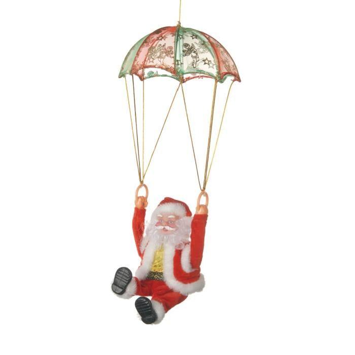 Personnage de Noël Pere Noël parachutiste a pile 41cm - Piles