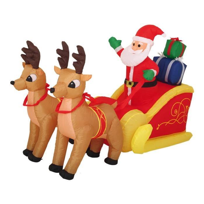 Personnage de Noël Pere Noël gonflable avec 2 rennes 130cm