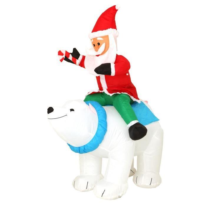Personnage de Noël Pere Noël sur ours gonflable lumineux en nylon 180cm