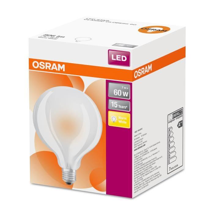 OSRAM Ampoule LED E27 globe dépolie 7 W équivalent a 60 W blanc chaud