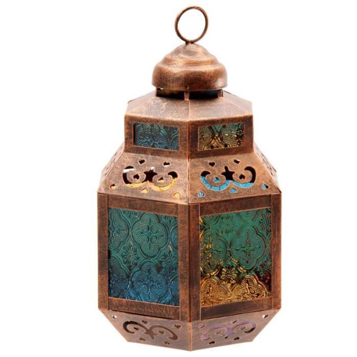 Lanterne marocaine -  Vitres colorées - 26x14x17cm