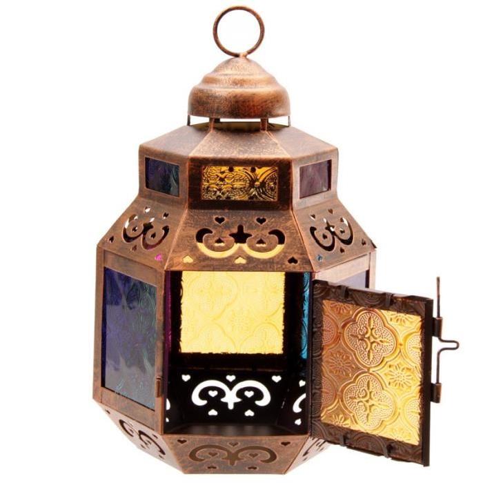 Lanterne marocaine -  Vitres colorées - 26x14x17cm