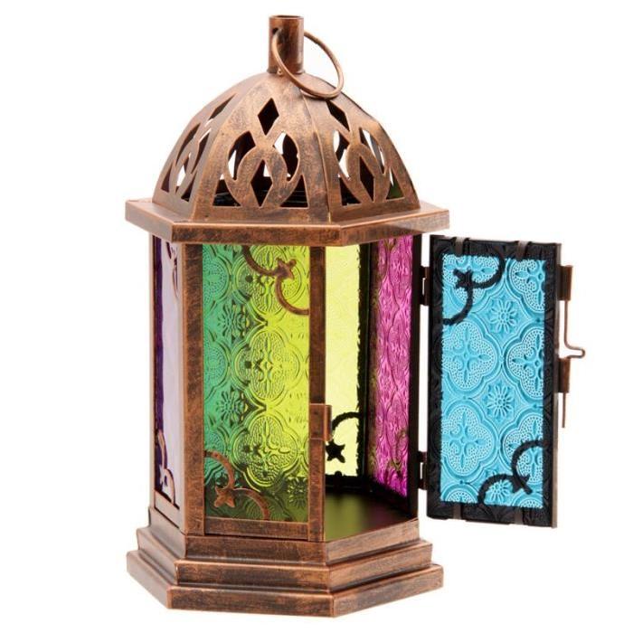 Lanterne marocaine -  Vitres colorées - 29x13x17cm