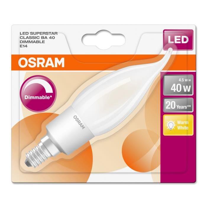 OSRAM Ampoule LED E14 flamme coup de vent dépolie 4,5 W équivalent a 40 W blanc chaud dimmable variateur