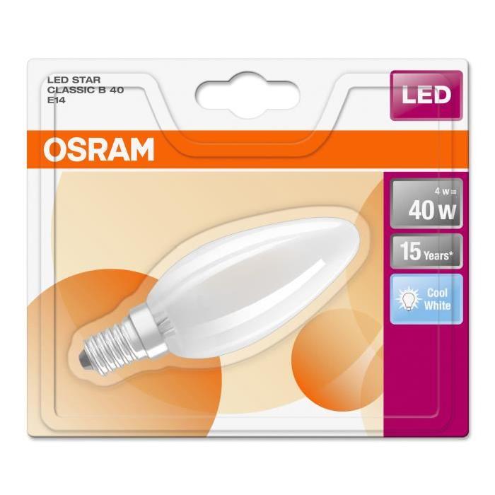 OSRAM Ampoule LED E14 flamme dépolie 4 W équivalent a 40 W blanc froid