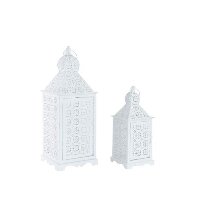 ITEM Lot de 2 Lanternes Métal - 19 x 19 x 50cm - Blanc