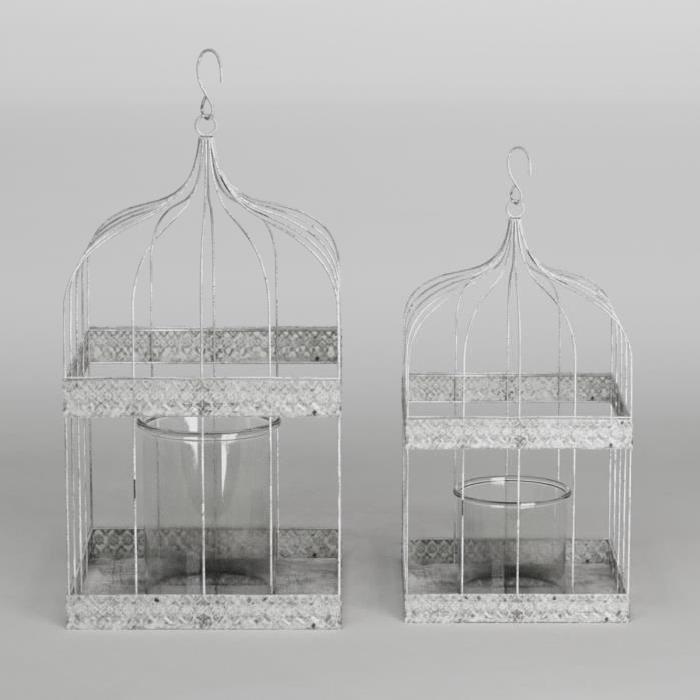 HOUSE OF SEASONS Set De 2 Cages Photophore Blanc  L20 x b20 x h42cm