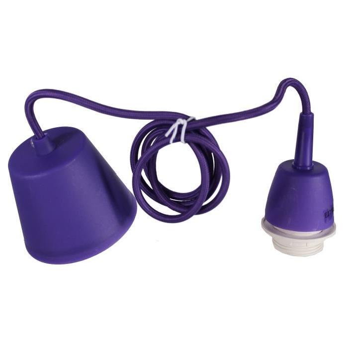 Cordon électrique pour suspension douille E27 60W max, câble tissu tressé violet longueur 100cm