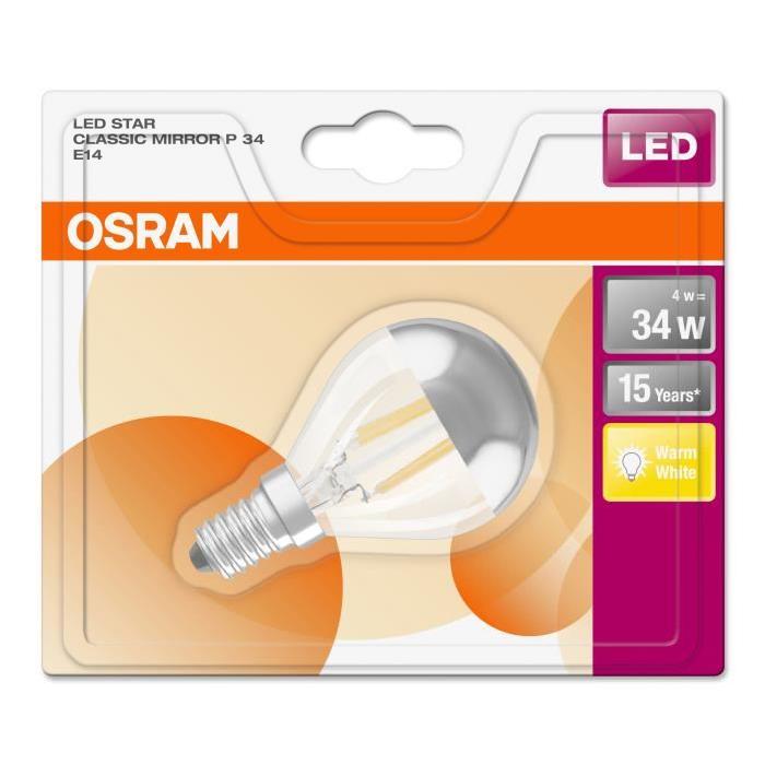 OSRAM Ampoule LED E14 standard Déco calotte argentée 4 W équivalent a 34 W blanc chaud