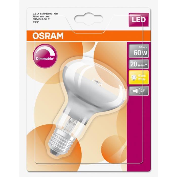 OSRAM Ampoule Spot LED R80 E27 7 W équivalent a 46 W blanc chaud dimmable