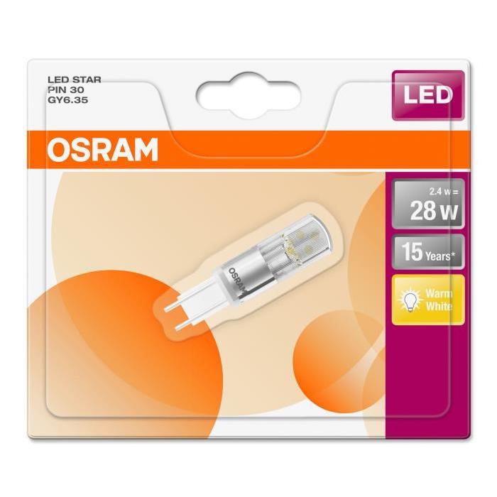 OSRAM Ampoule capsule LED GY6.35 dépolie 2,4 W équivalent a 28 W blanc chaud