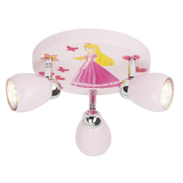 BRILLIANT Plafonnier a 3 lumieres LED Princess hauteur 11 cm Ř31 cm GU10 3W rose