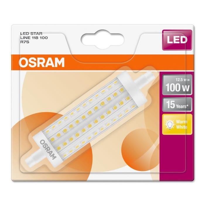 OSRAM Ampoule crayon LED 118 mm R7S 12,5 W équivalent a 100 W blanc chaud