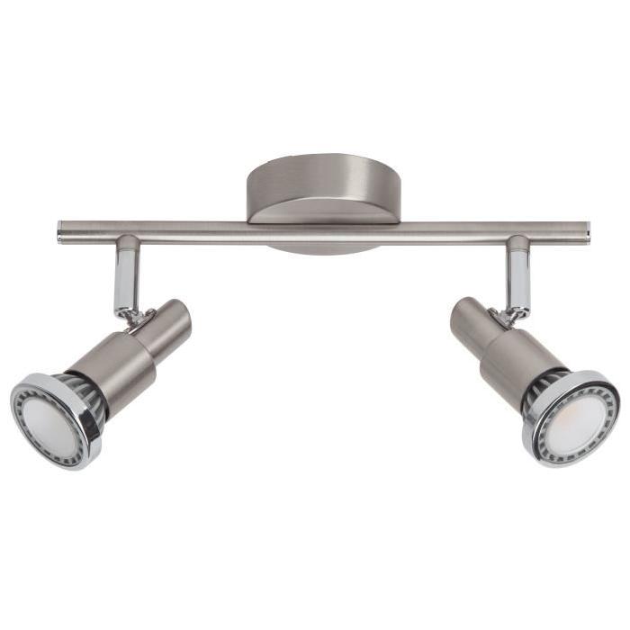 Plafonnier barre a 2 lumieres LED Ryan hauteur 12 cm GU10 5W acier et chrome