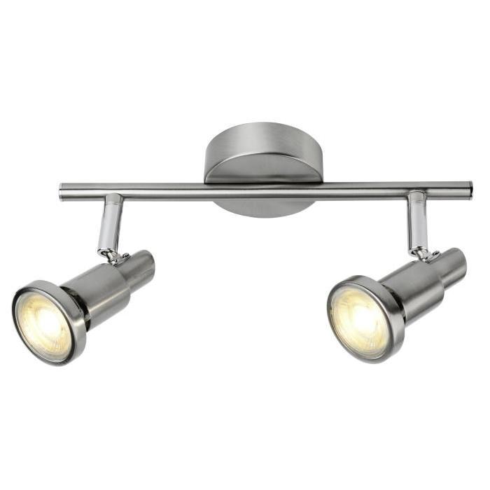 Plafonnier barre a 2 lumieres LED Ryan hauteur 12 cm GU10 5W acier et chrome