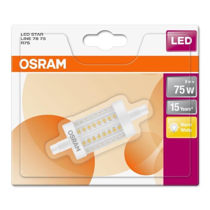 OSRAM Ampoule crayon LED 78 mm R7S 8 W équivalent a 75 W blanc chaud