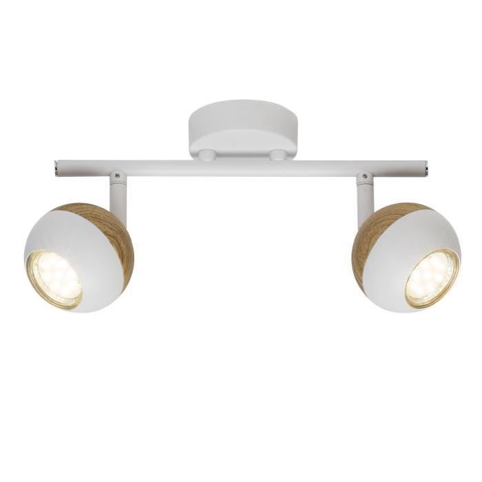 SCAN Plafonnier LED 2L en métal - 12,5x27,5x8cm - Blanc / bois clair