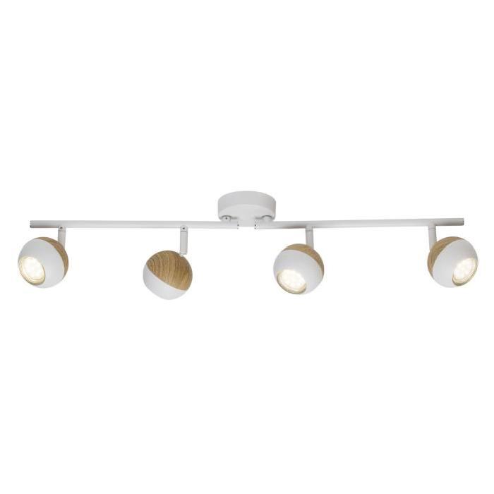 SCAN Plafonnier LED 4L ajustable en métal - 12,5x75x8cm - Blanc / bois clair