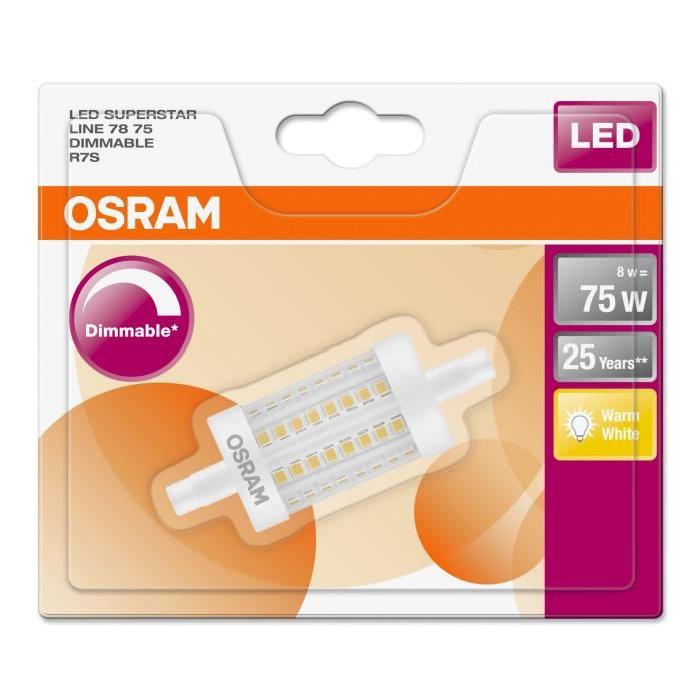 OSRAM Ampoule crayon LED 78 mm R7S 8 W équivalent a 75 W blanc chaud dimmable