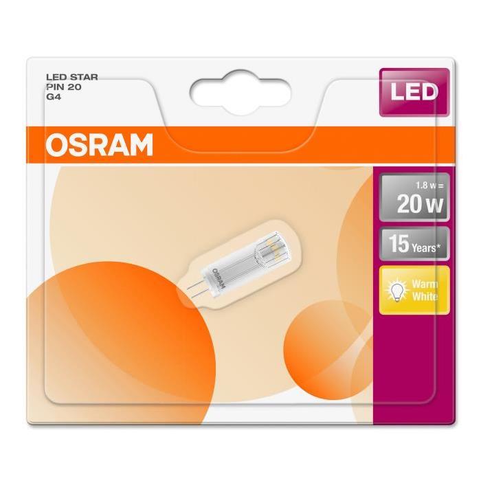 OSRAM Ampoule capsule LED G4 claire 1,8 W équivalent a 20 W blanc chaud